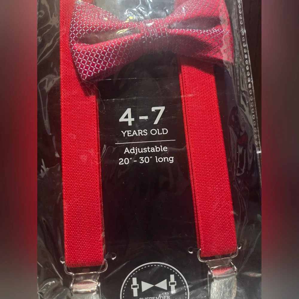Umo Lorenzo Kids Red Bow Tie and Suspenders Set